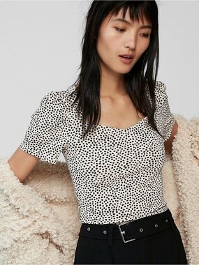 Y2K express Polka Dot Square-Neck Short Sleeve Top - Black & White